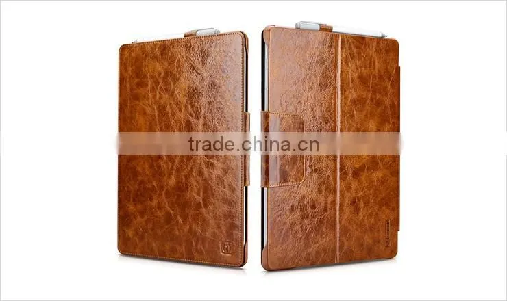 ICARER Genuine Leather Case for Microsoft Surface Pro 4 Flip Cover with Stand Function Vintage Series