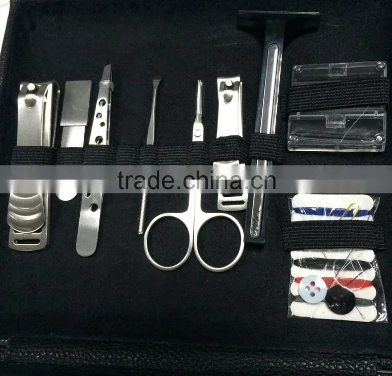 Wholesale high quality leather bag nail care kit stainless steel manicure set porable metal manicure kit nail clipper