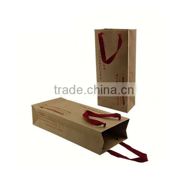 Ribbon handle red wine paper bag