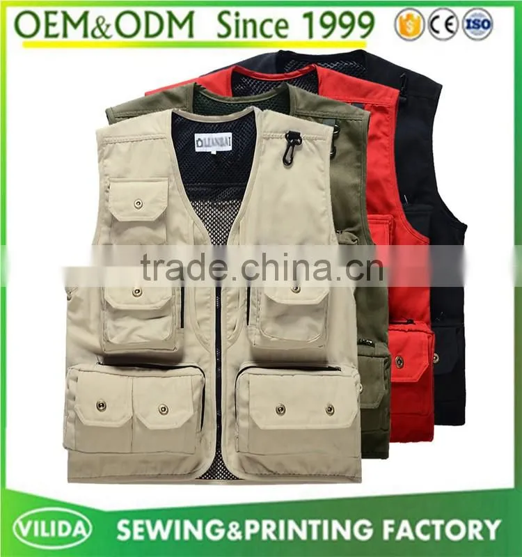Custom made sleeveless work vests with multi pockets high quality volunteer vest