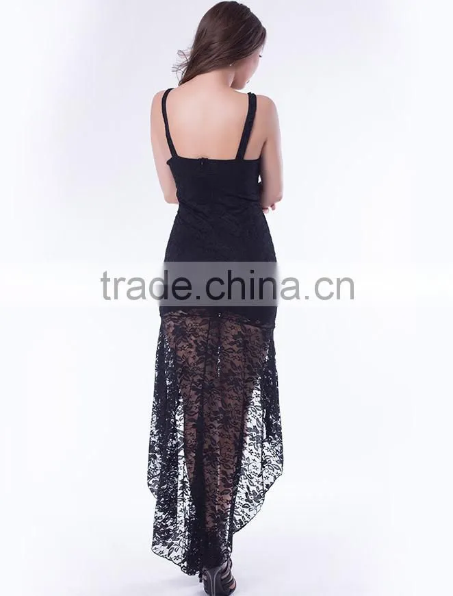 Solid black color mature women short front long back hot sale modest evening dress