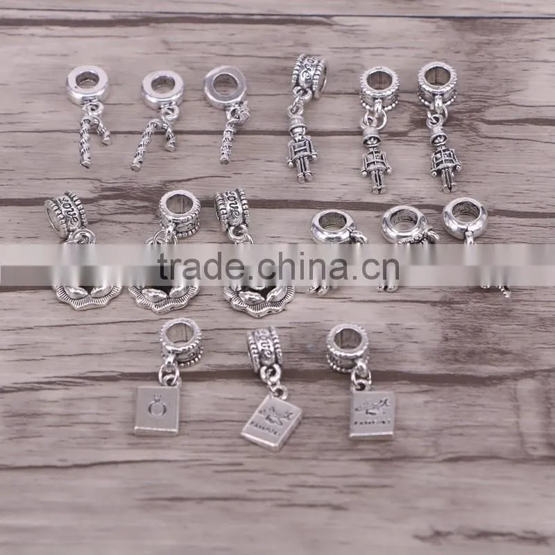 Mix Style Antique Silver Charm Metal Alloy Big Hole Beads Dangle Fit European Bracelets For Jewelry Making