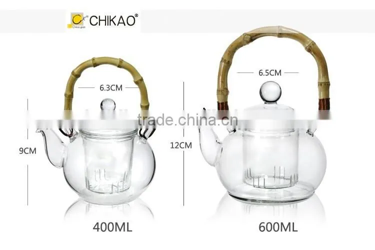 glass teapot with bamboo handle