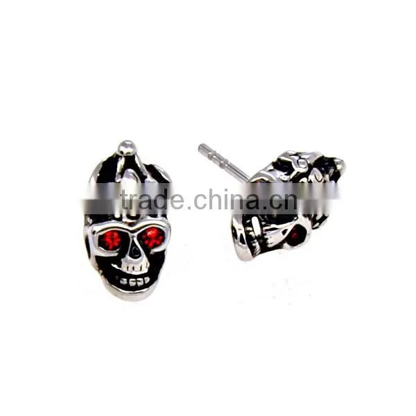 Wholesale Steampunk Stainless Steel Crsytal Stud Earring Skull Jewelry for mens