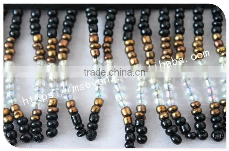 Newest design 7cm width webbing handmade beaded fringe wholesale