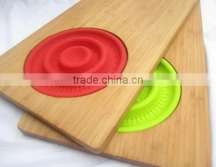 Folding Vegetable Fruit Kitchen Round Thin Plastic Cutting Board With Silicone Filter