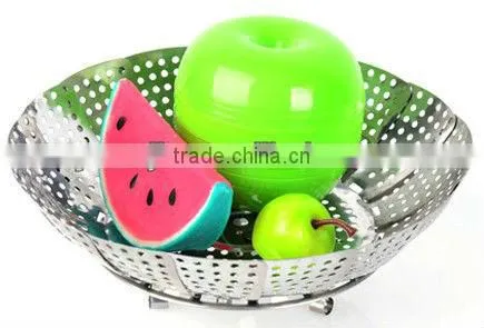 Stainless steel super practical multifunctional telescopic fruit tray / steaming dish