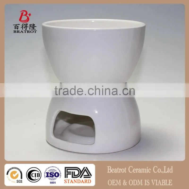 Ceramic Chocolate Fondue Set w/ Forks - Tea Light Porcelain Melting Pot w/ Fondue Dippers