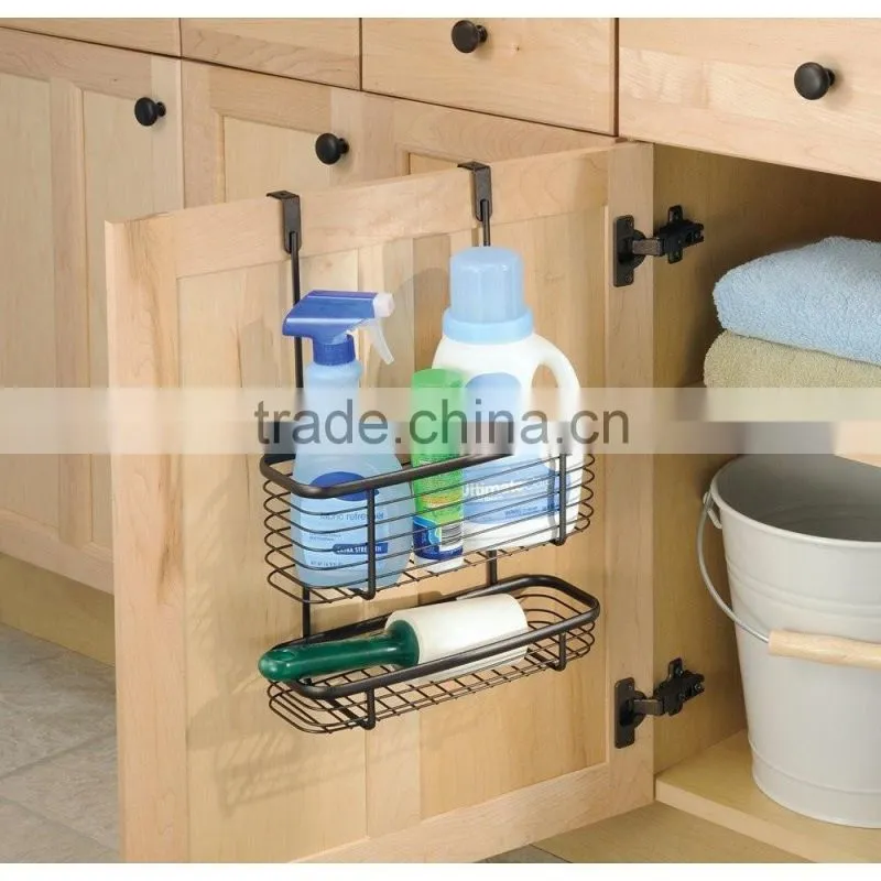 Sliding Over the Cabinet Kitchen Storage wire Basket for Aluminum Foil Bags Cleaning Supplies - 2-Tier Bronze