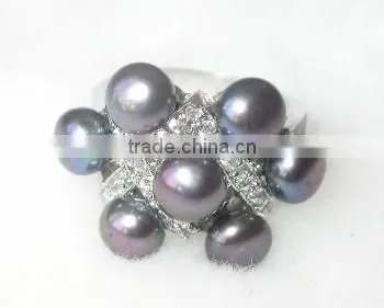 Purple round fashion lady Tahitian Pearl Ring with diamond