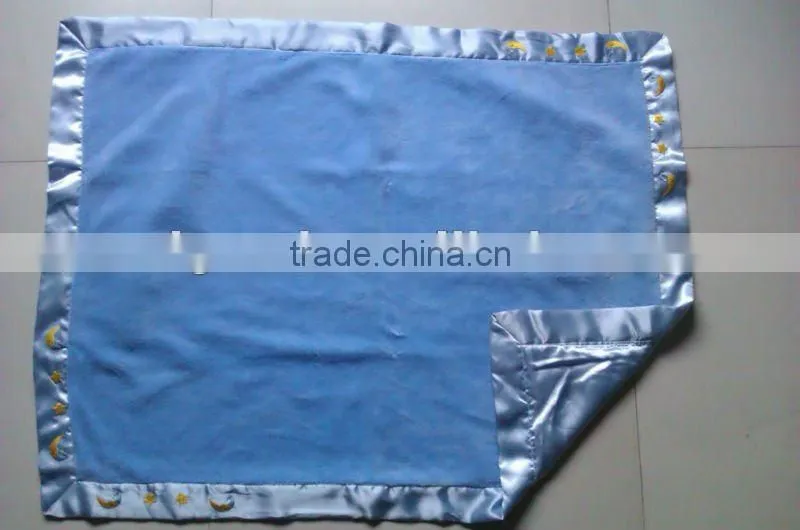 100% polyester printed fleece blanket with the other side embossed fleece with satin trim