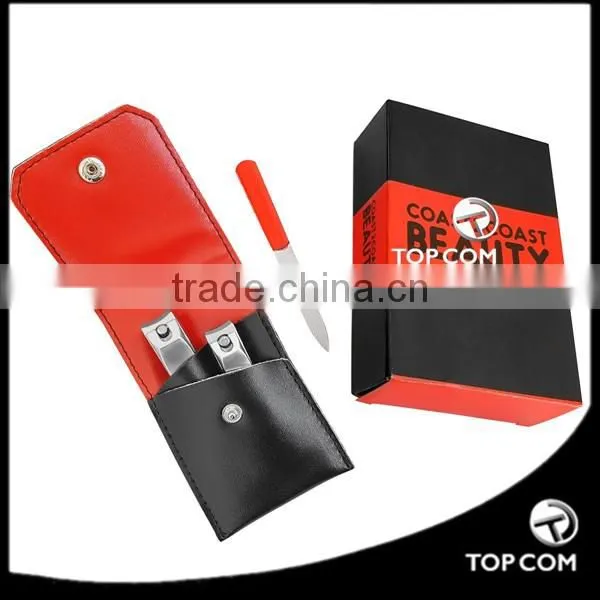 Large Straight Edge Clipper 76mm & Small Straight Edge Clipper 65mm with Black & Red Travel Pouch