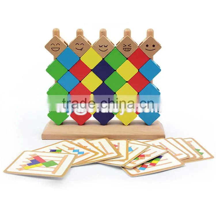 Colorful educational baby stacking toys wooden animal blocks W13D113