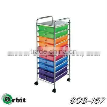 colorful 10 tier plastic storage drawer cart