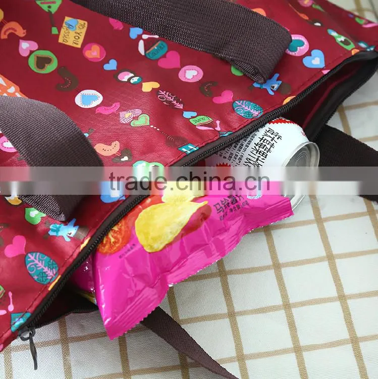 Full color printing 300D Polyester fashion tote bags with square zipper pocket