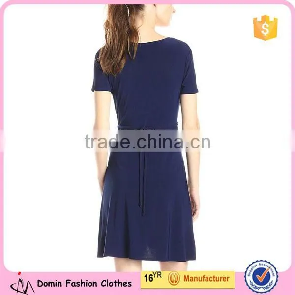 Women's V Neck Short Sleeve Bie Waist Classic Ballerina Dress