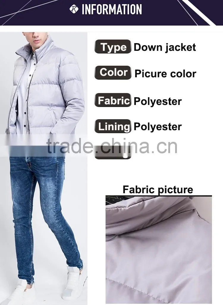 New fashion customize warm bomber overcoat men slim fit down jacket for winter