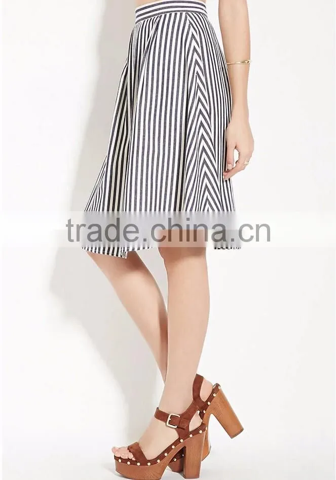 Hot selling pleated waist contemporary stripe lady skirt women a line skirt 2016