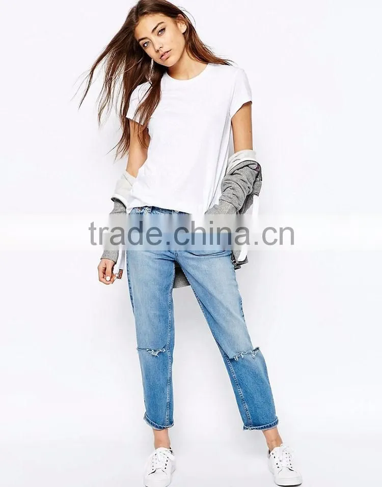 Guangzhou Shandao OEM Factory Summer Plain O-neck Short Sleeve 180g 40% Cotton 60% Polyster White Blank Women T Shirt