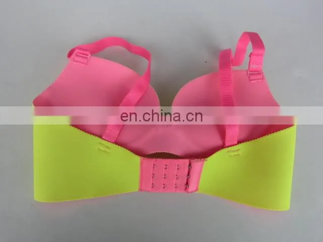 Women sexy contrast color green seamless brassiere and pink strap Trade assurance supplier
