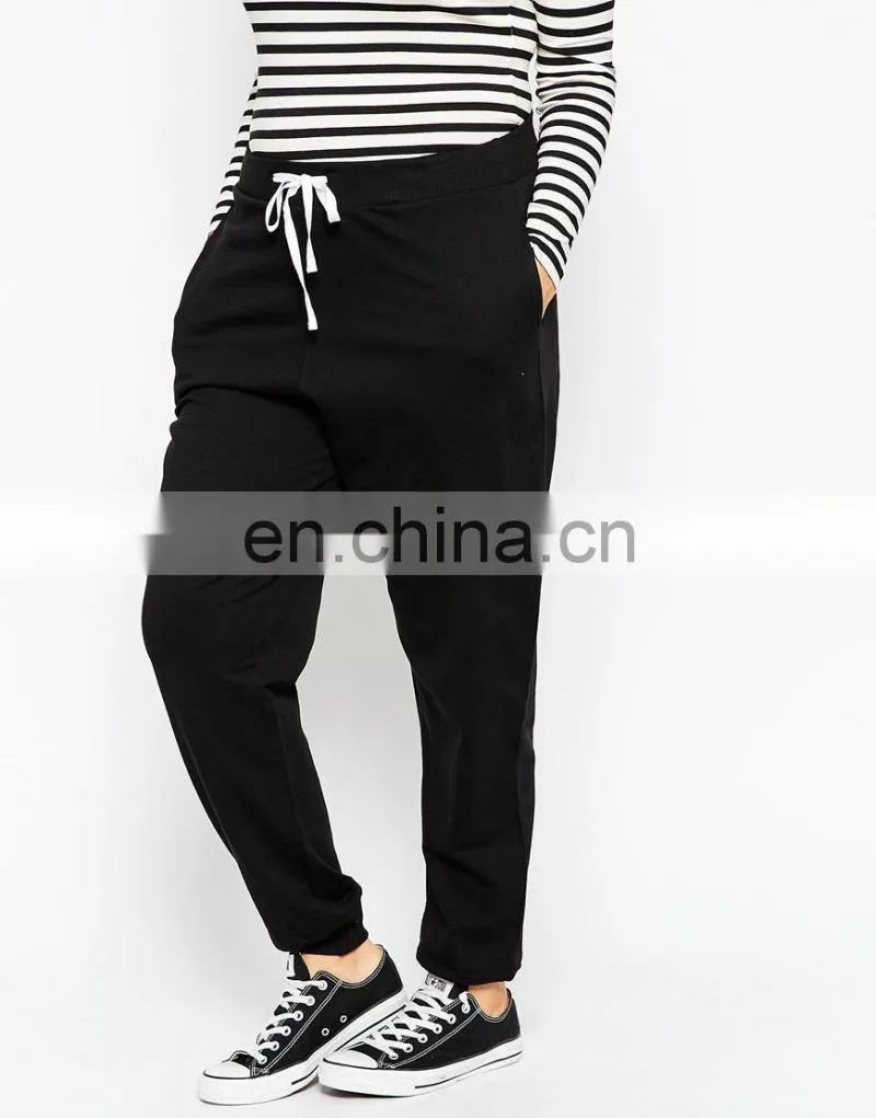 Loose Casual Contrast Tie Plain Sweat Pants