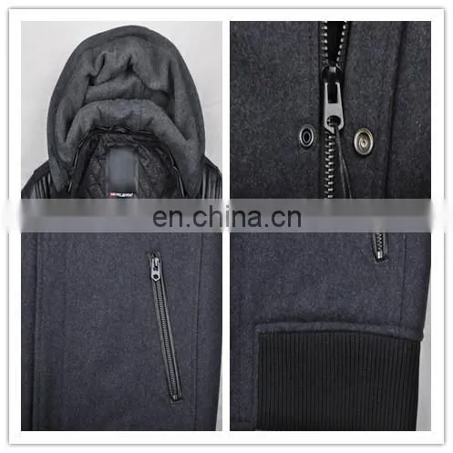 2015 last fashion quilted movable hood baseball jacket leather sleeves