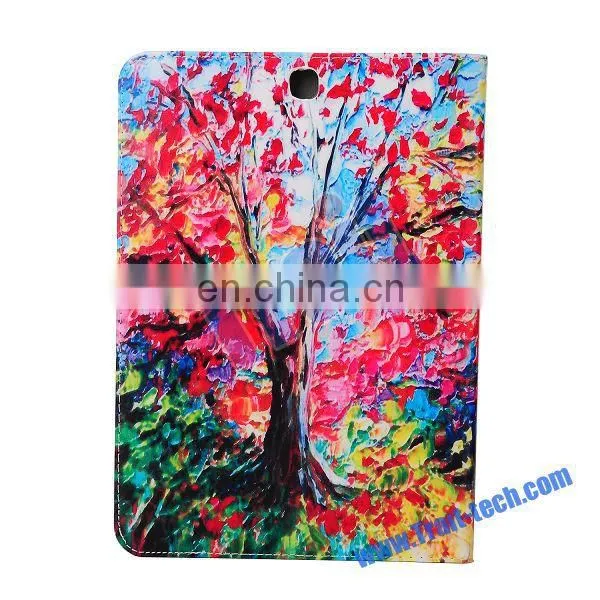 Factory Price Tablet Red Leaves Tree Pattern Card Slots Flip Stand TPU+ PU Leather Case for Samsung Galaxy Tab S2 9.7 T810