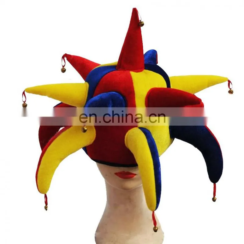 MCH-1166 Wholesale Party Carnival funny plush adult shiny women pink jester clown foam Hats with bells for adults