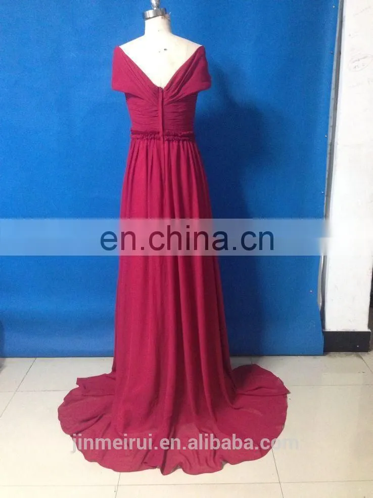 real picture 2016vestidos de fiesta elegant red sweetheart long chiffon evening dress cap sleeve v-back party dress