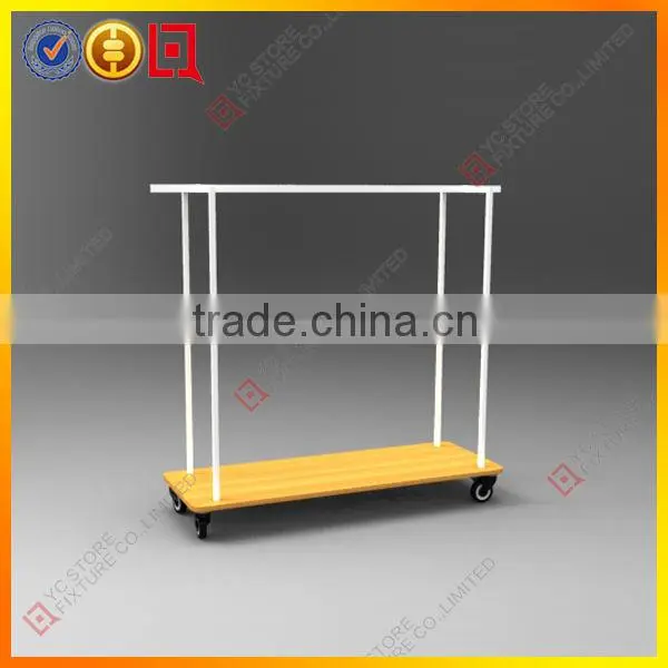 Double side clothes display rack with wheels