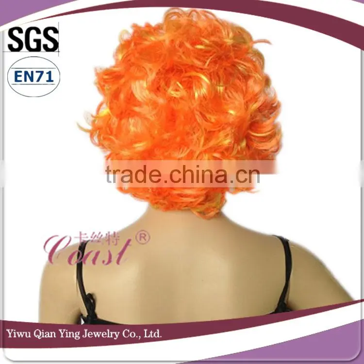 cheap short synthetic curly orange afor wigs for party
