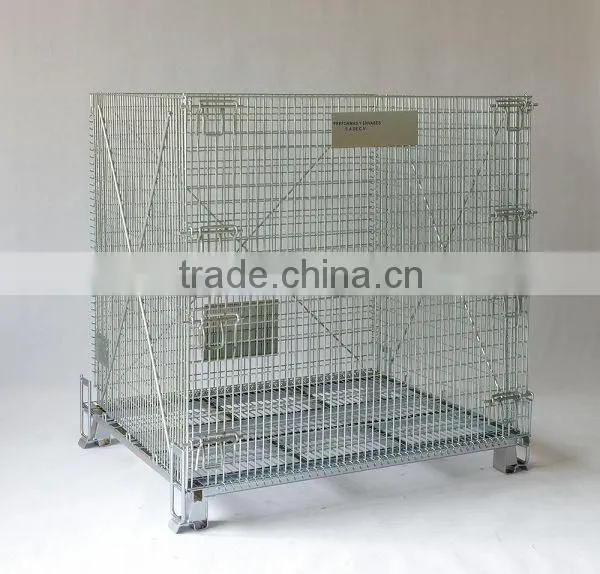 Folding rolling metal steel wire mesh warehouse storage cage