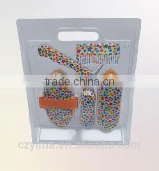 New arrival ~ 5 pieces colored pattern horse grooming kit with blister/flower
