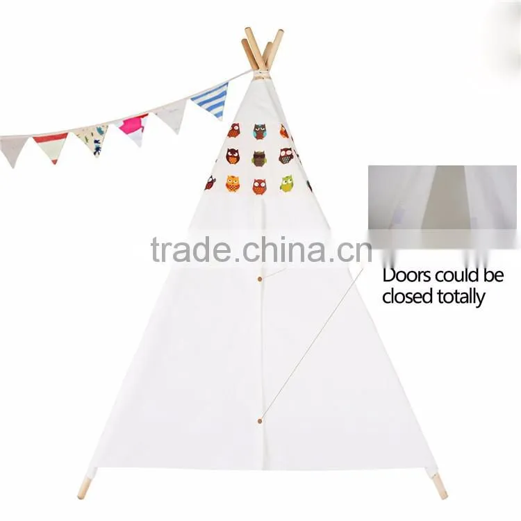 Playhouse-Printed Owl-Preassemble Teepee Canopy Canvas Tent For Kids Cotton One Person Canvas Tent
