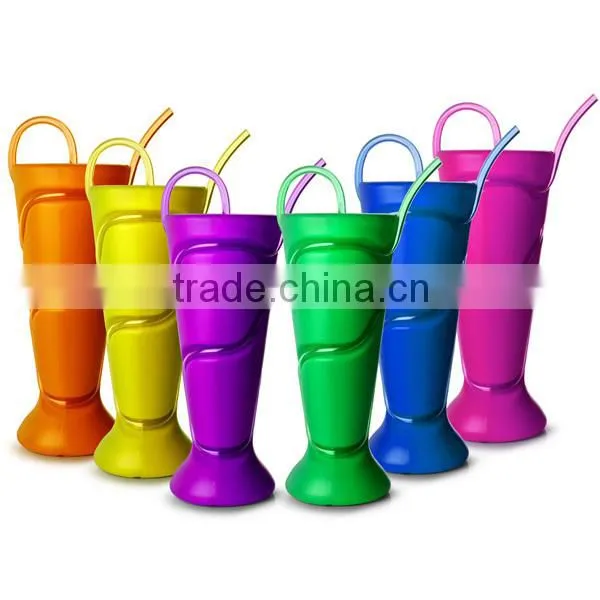 PP plastic straw cup Milkshake cup with Krazy Straw