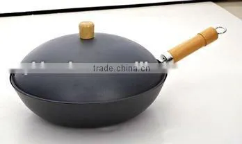 Iron non stick wok with metal cover or lid