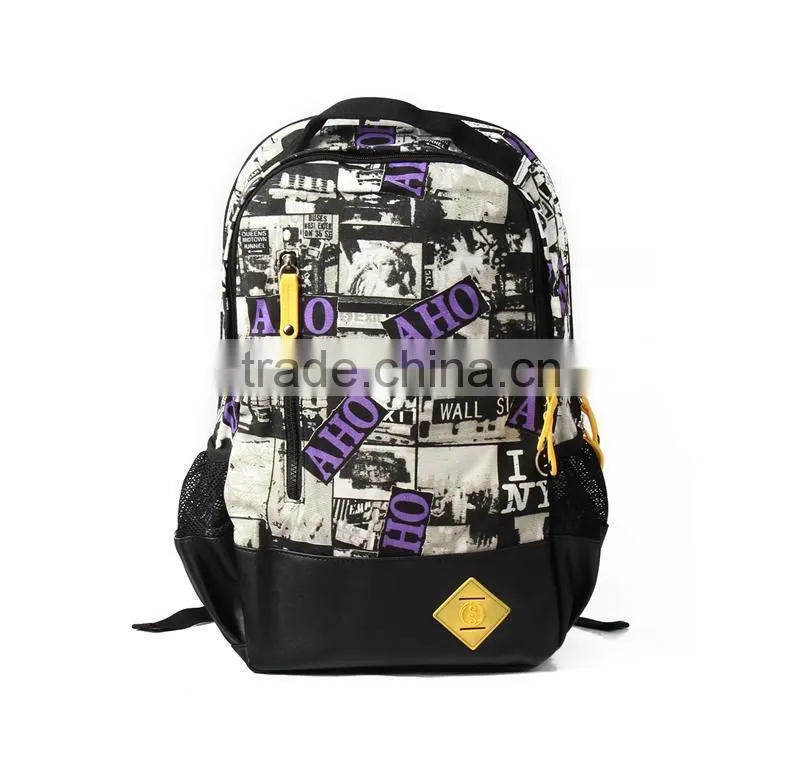2015 New Printed Canvas School Backpack Leisure Bag Hiking Sports Backpack