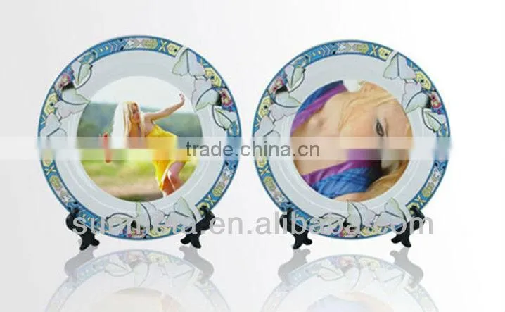8'' Plate With Flower Trim Sublimation blank ceramic Plate -made in china