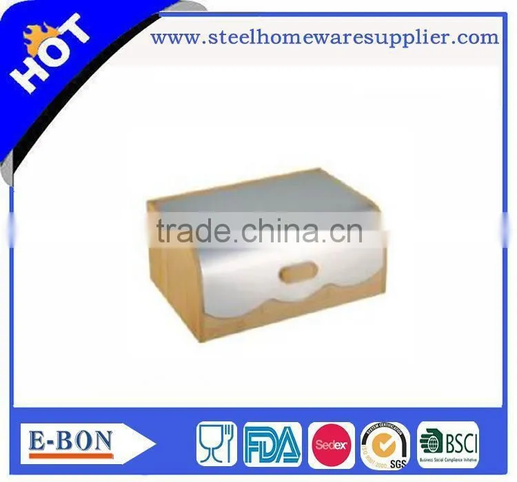 Finely processed stainless steel wooden bread bin