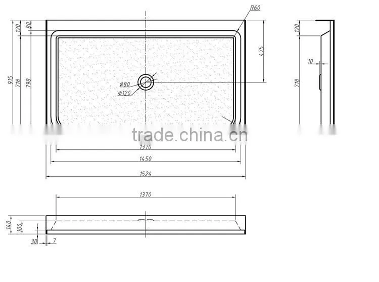 SUNZOOM single threshold shower base,thin shower tray,left and right center drain shower base,