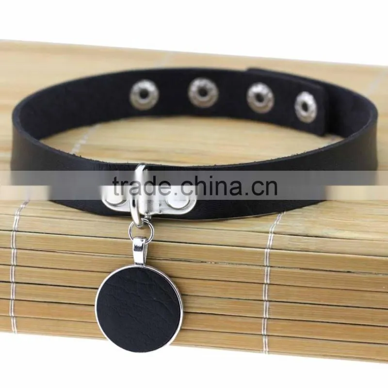 Japanese Anime Sailor Moon Rock Harajuku Gothic Punk Style Multi Color Alloy Round Pendant PU Leather Choker Necklace