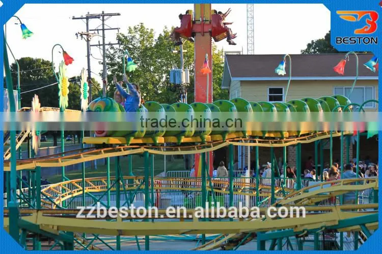 amusement park rides kids fairground ride small roller coaster big Green worm ride for sale