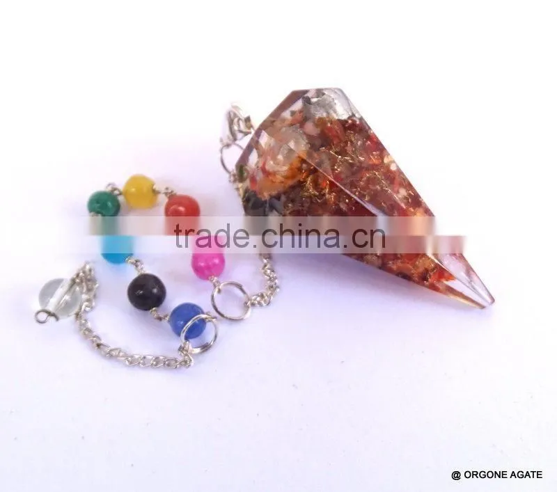 Reiki Healing Red Carnelian Orgone Pendulum With Chakra Chain