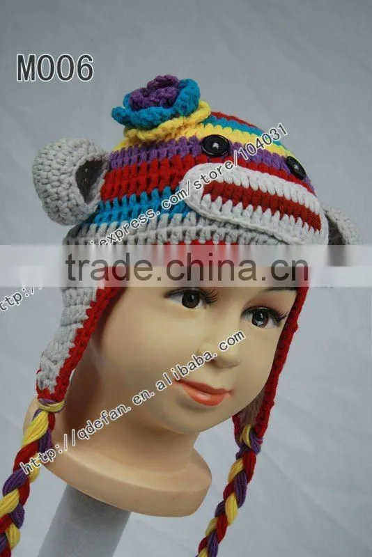 Hot sale !Free shipping 100% cotton crochet multicolor soft monkey hat / crochet beanie caps/ ny fashion hat/ winter hat