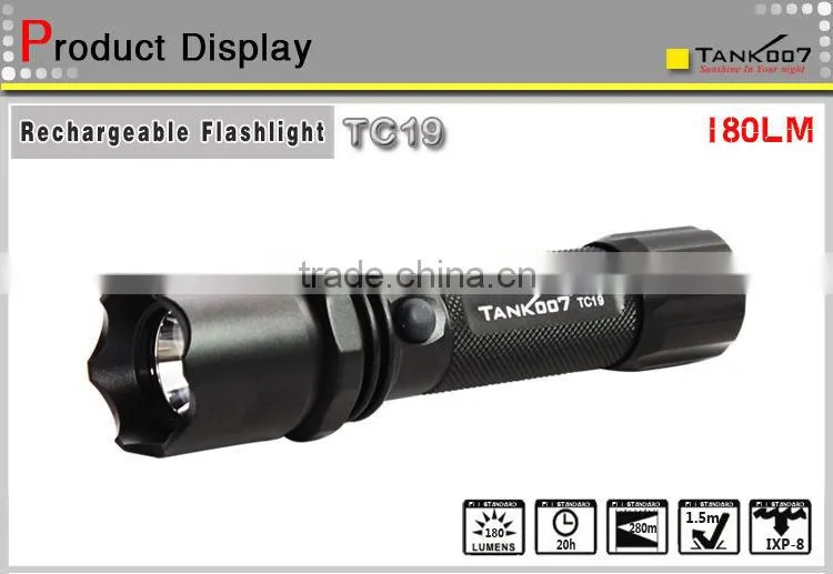 Aluminum Lamp Material rechargeable torch light with 180 lumens