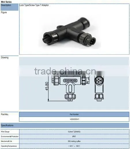 3pins, power,IP67, mini Tee waterproof connectors