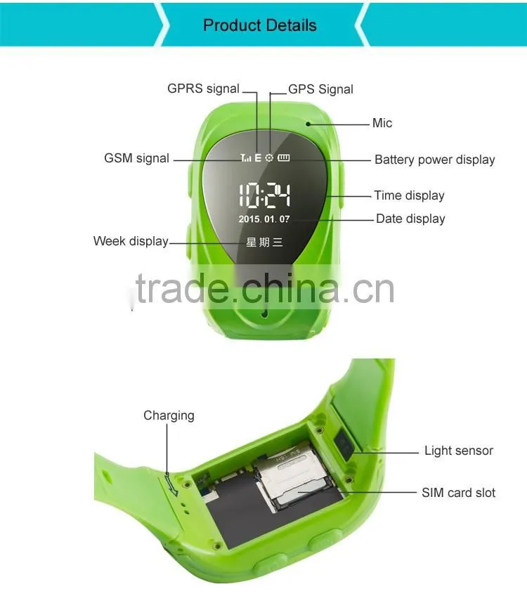 Students Wrist silicon water resistant location talking SOS panic button watch GPS Tracking kids Watch