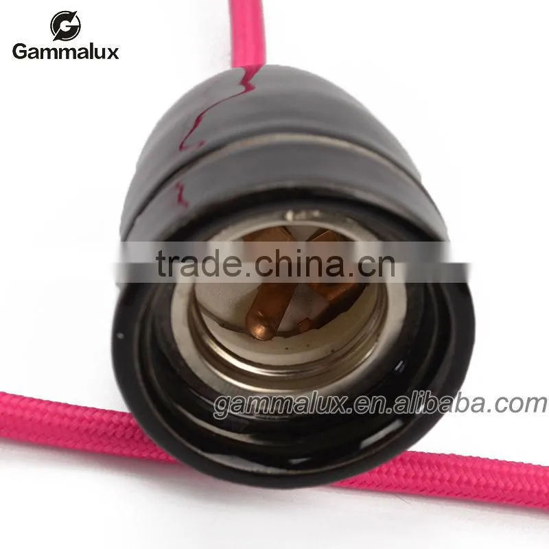 Pink Textile Cable Wire with E27 Ceramic Lamp Holder with Dimmer Switch