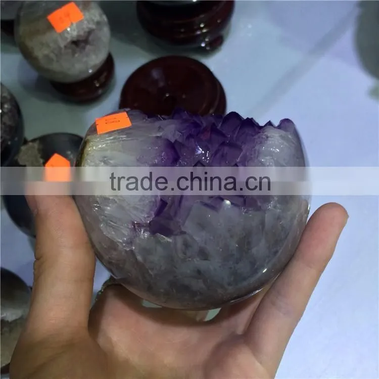 Natural Agate Geode Amethyst Geode Sphere Smile Crystal Ball