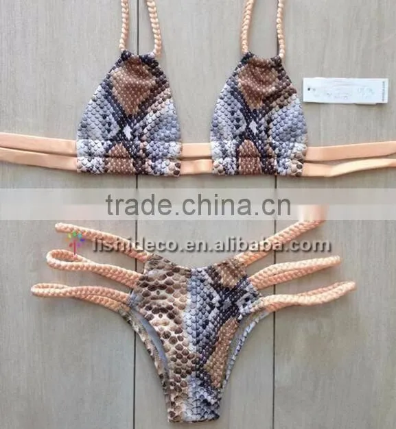 Weaven halter Snakeskin ladies bikini